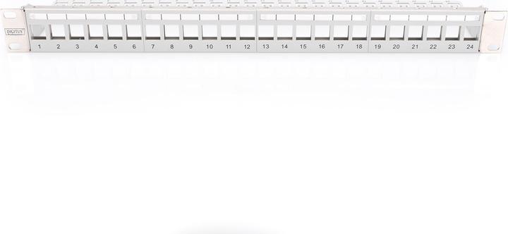Produktbild Digitus Modular Patch Panel geschirmt 24-port Blank 1HE Rack Mount Farbe Grau transp. Beschriftungsfeld