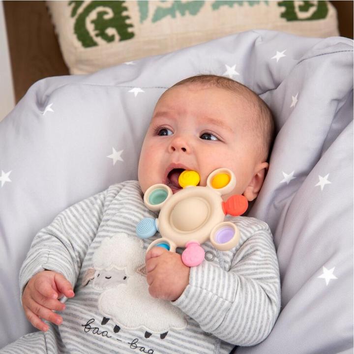 Actual product image SiliSoft - Pop Teething Ring - Sensory teething toy with pop buttons & soft silicone core (0 Months)