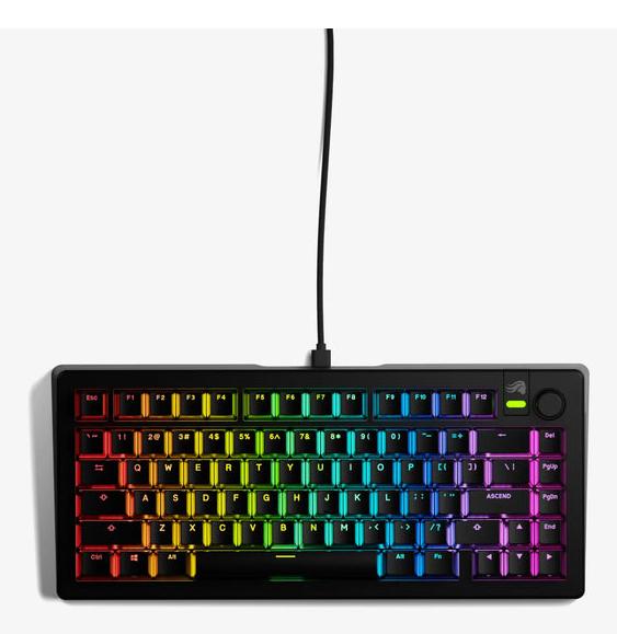 Actual product image Glorious GMMK 3 75 % Custom Gaming Keyboard - Pre-Built, ISO (US), Fox Switches, black (US, Cable)