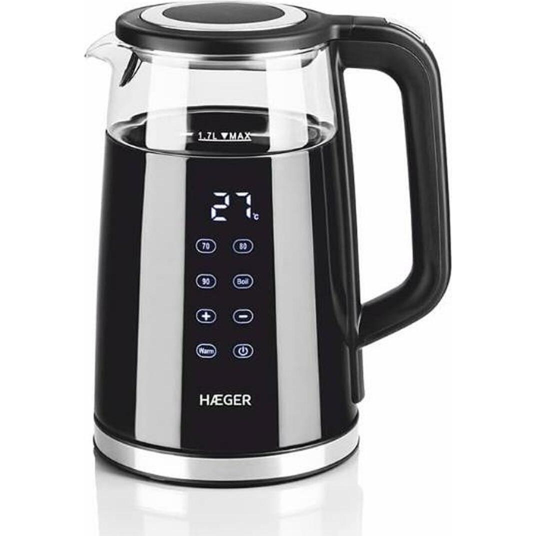Haeger EK-DIG.028A, Waterkoker, Transparant, Zilver, Zwart