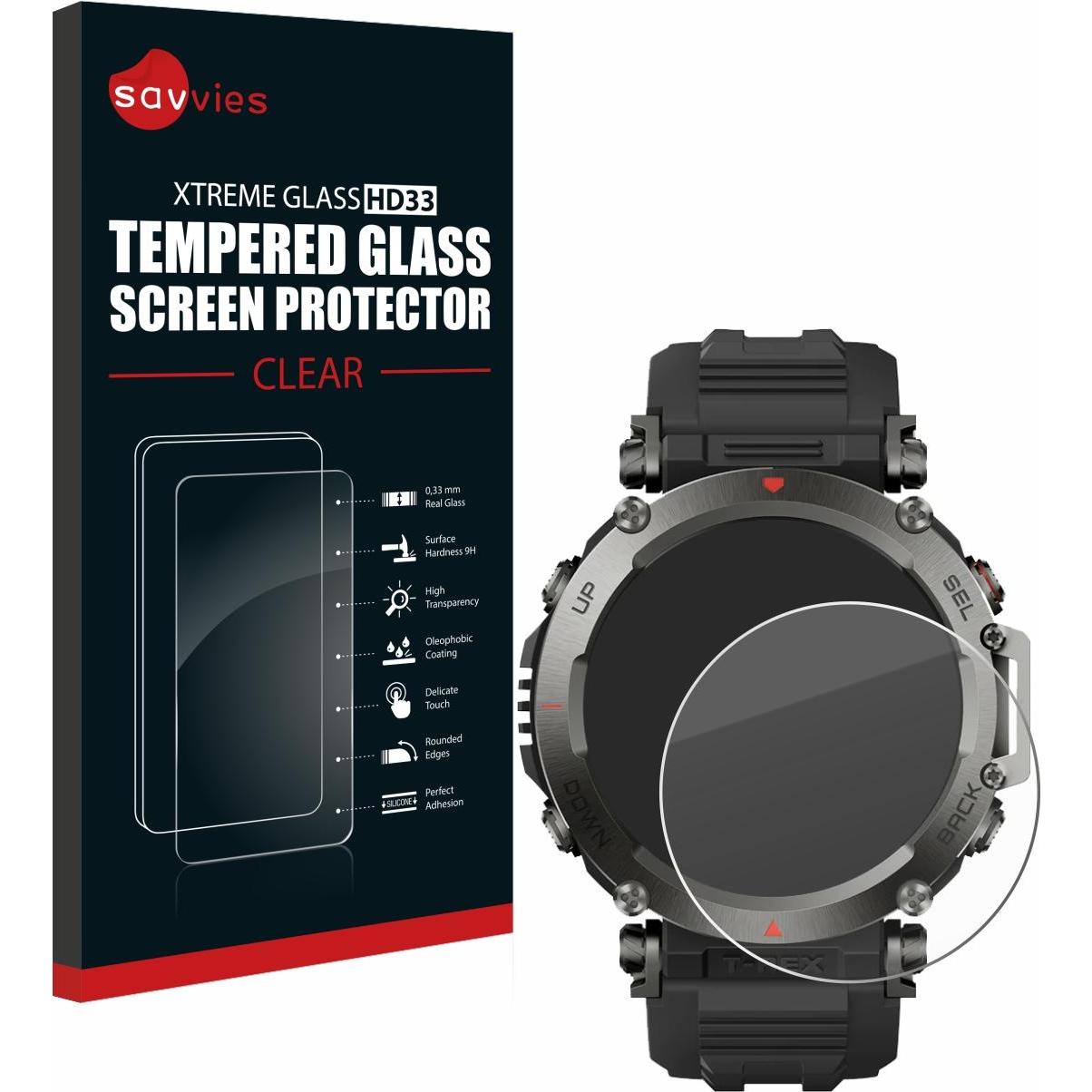 Savvies Panzerglas Schutzglas Displayschutz, Smartwatch Schutzfolie, Transparent