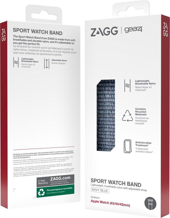 Actual product image Zagg GEAR4 705009518, Band, Smartwatch, Navy, Apple, Apple Watch 45/44/42mm, Nylon (Nylon)