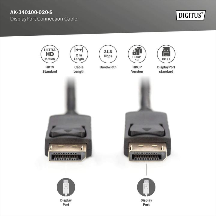 Image du produit Digitus DisplayPort — DisplayPort (2 m, DisplayPort, 1.2)