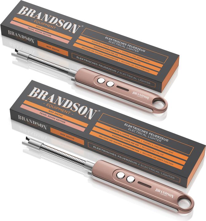 Produktbild Brandson 2x Feuerzeug elektrisch, Lichtbogen Stabfeuerzeug USB aufladbar, Kerzenanzünder, Grillanzünder rosa