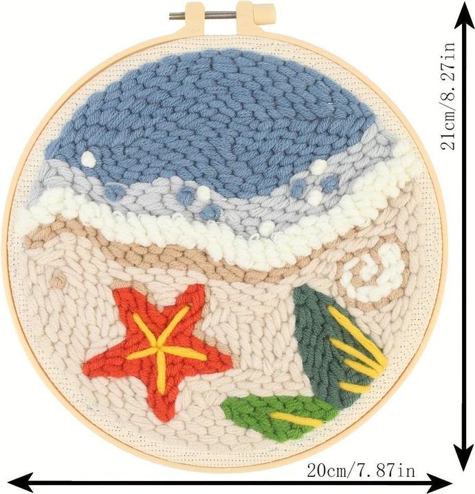 Produktbild Activity Board DIY Punch Needle Embroidery Kit, Seaside Theme Handcraft Set, Multicolor Patterns, mit Pre-Printed