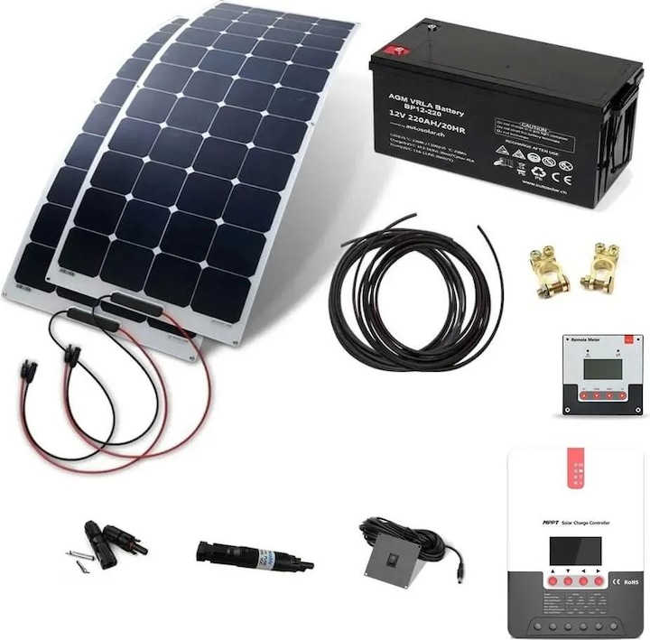 Immagine prodotto Autosolar Pacchetto completo di sistema solare 330W flessibile con batteria AGM da 220Ah (320 W)