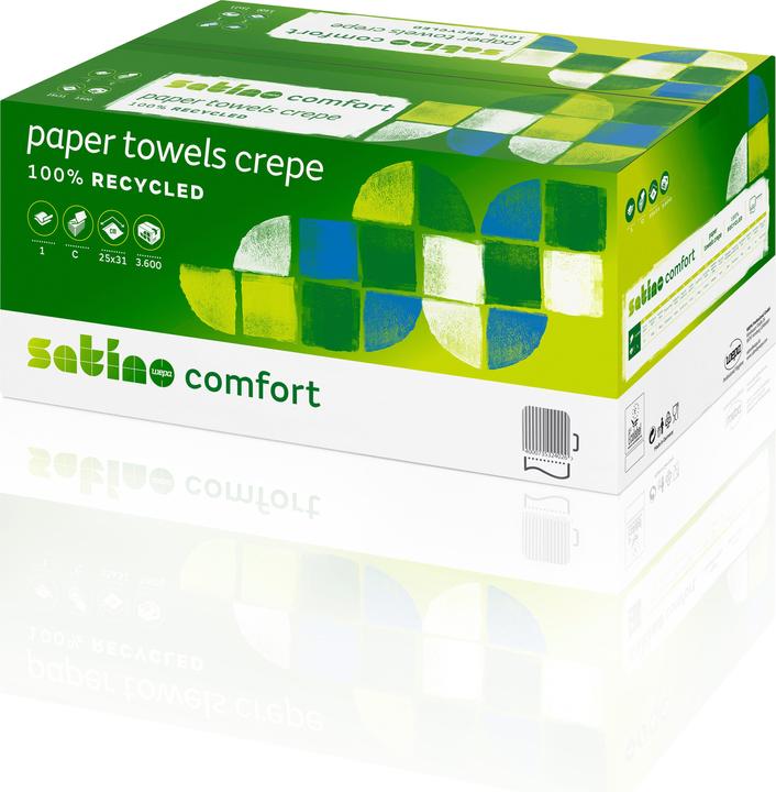 Produktbild Wepa Handtuchpapier Comfort, 250 x 330 mm, hochweiss 2-lagig Tissue, C-Falzung, 100% Recycling, Flächen- (3072 x)