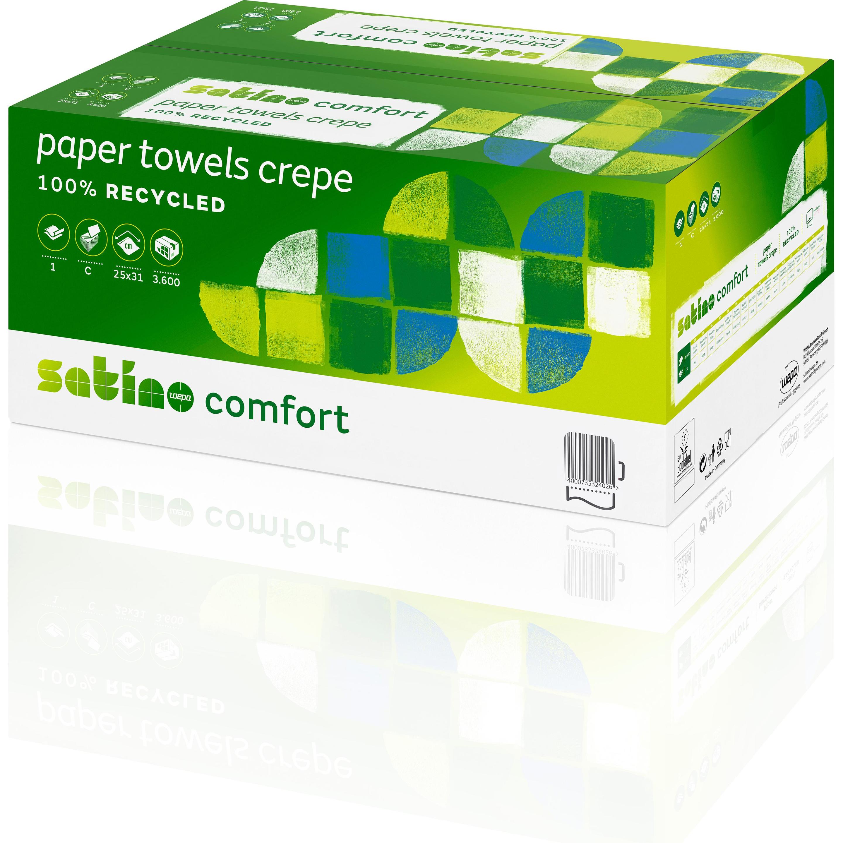 Wepa Handtuchpapier Comfort, 250 x 330 mm, hochweiss 2-lagig Tissue, C-Falzung, 100% Recycling, Flächen-, Haushaltspapie...