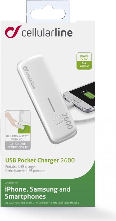 Actual product image Cellularline USB Pocket Charger 2600 (2600 mAh, 5 W, 9.62 Wh)
