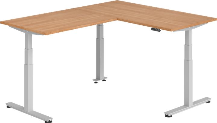 Produktbild Hammerbacher Sitz-Steh-Winkeltisch 160x200cm Nussb./Silber