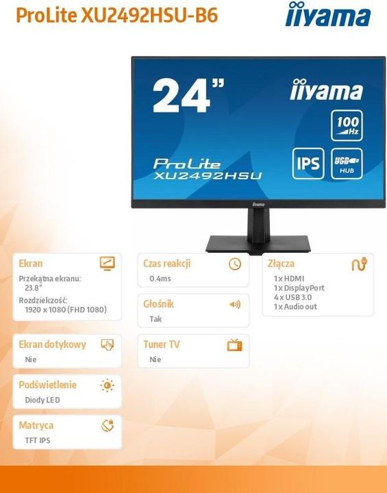 Image du produit iiyama XU2492HSU-B6/24" Panneau FHD ETE IPS (1920 x 1080 pixels, 23.80")