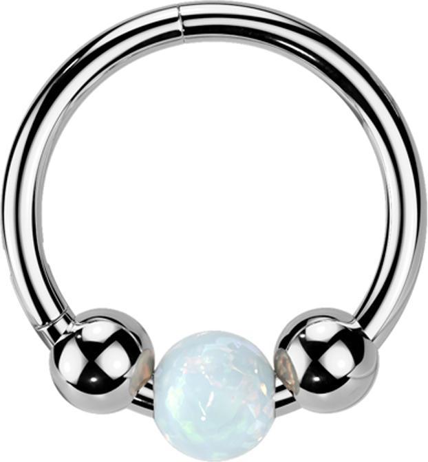 Image du produit Star Piercing Micro Segmentring klappbar silber zwei Kugeln und Kugel Opal weiss (sans laiton, Titane)