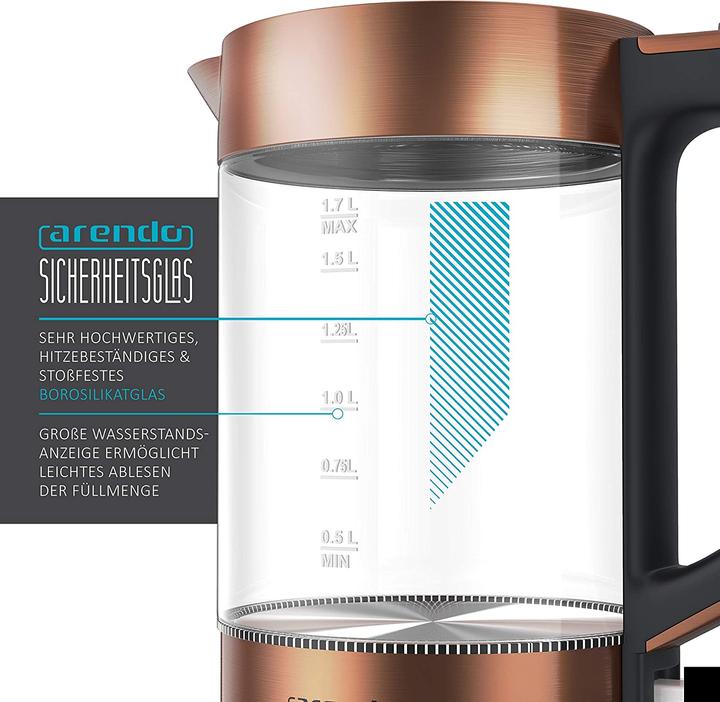 Produktbild Arendo Solid Edelstahl Glas-Wasserkocher, Kupfer (1.70 l)