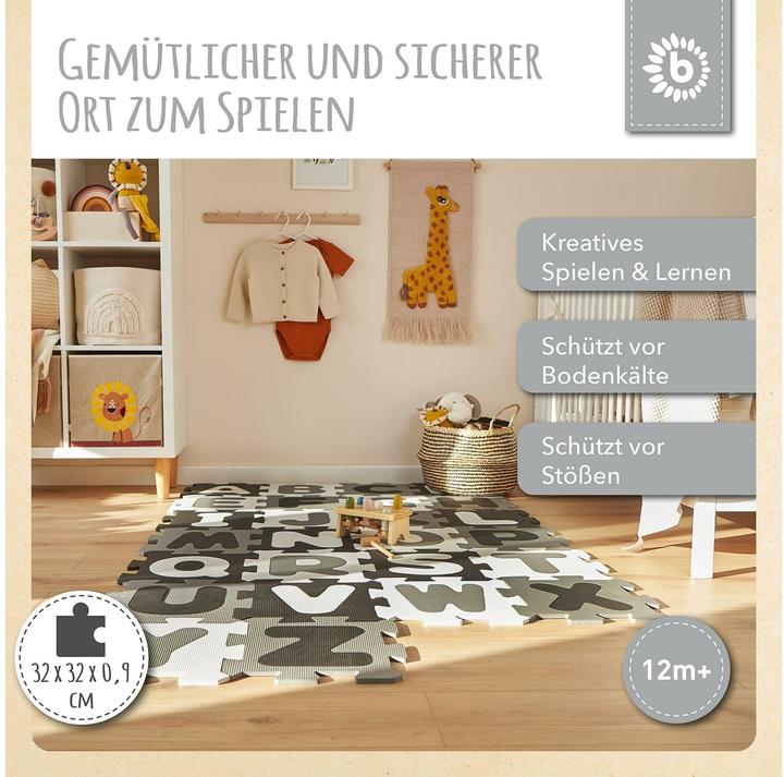 Produktbild Bieco Puzzlematte Buchstaben Schwarz-Weiss, 26-teilig (32 x 32 cm)