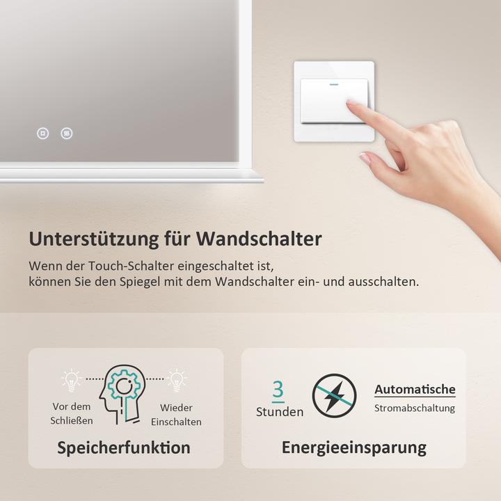 Produktbild Emke Badspiegel mit Beleuchtung 60*80cm, Beschlagfrei, Kaltweiss6500Kund Dimmbar, Glasablage (80 x 12.50 cm)