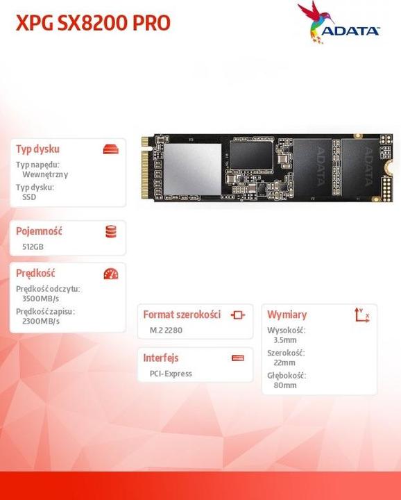 Produktbild Adata XPG SX8200 PRO 512 GB M.2 PCIE-SSD (512 GB, M.2 2280)