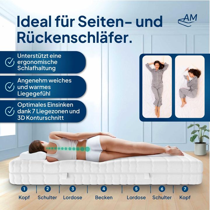 Image du produit AM Qualitätsmatratzen Premium 7-Zonen Visco Matratze (160 x 200 cm, Noyau de mousse)
