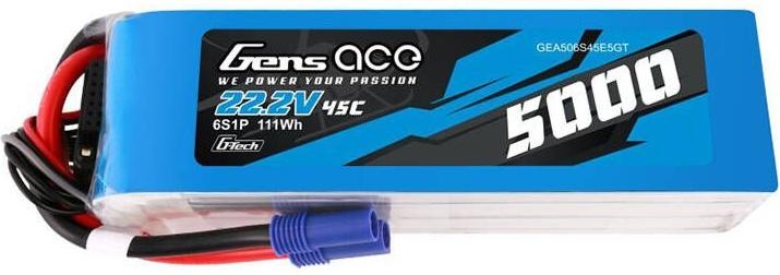Gens Ace LiPo G-Tech 5000mAh 22.2V 45C 6S1P battery with EC5 plug (22.20 V, 5000 mAh)