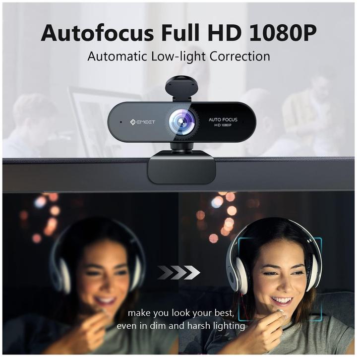 Productafbeelding EMeet Nova Webcam Full HD 1080P με Autofocus,Κάλυμμα και Διπλά Μικρόφωνα για Βιντεοκλήσεις