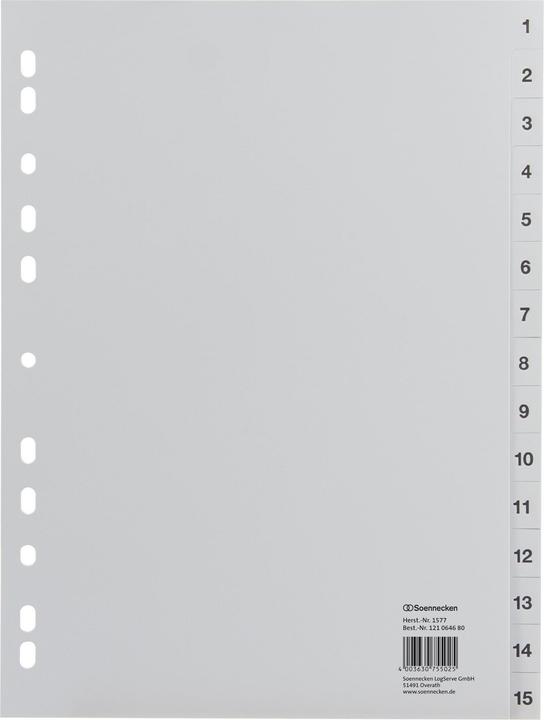 Soennecken Zahlenregister Verwendung für Papierformat: DIN A4 Ausführung der Tabe: 1-15