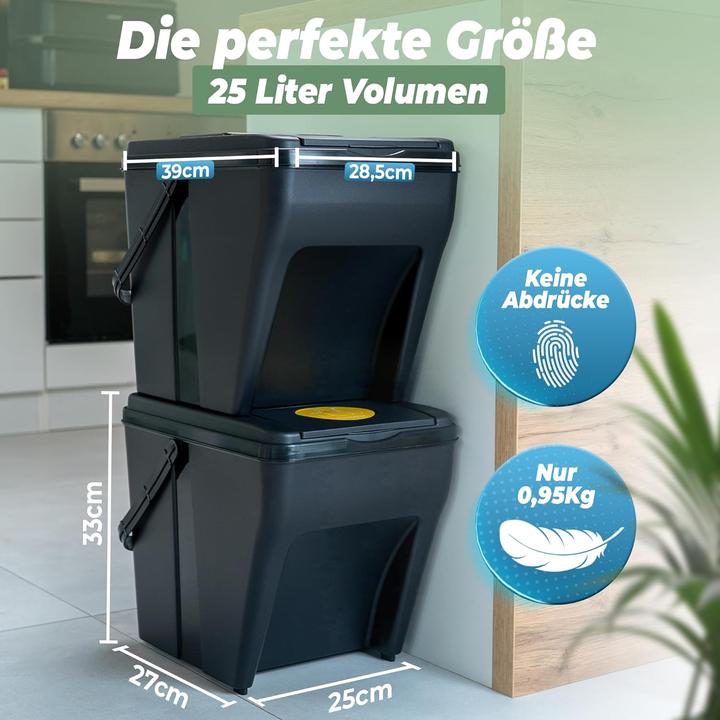 Produktbild Novaliv Mülltrennsystem 25L Mülleimer Trennsystem - Mülleimer 4 Fächer - Mülltrennsysteme stapelbar (25 l)