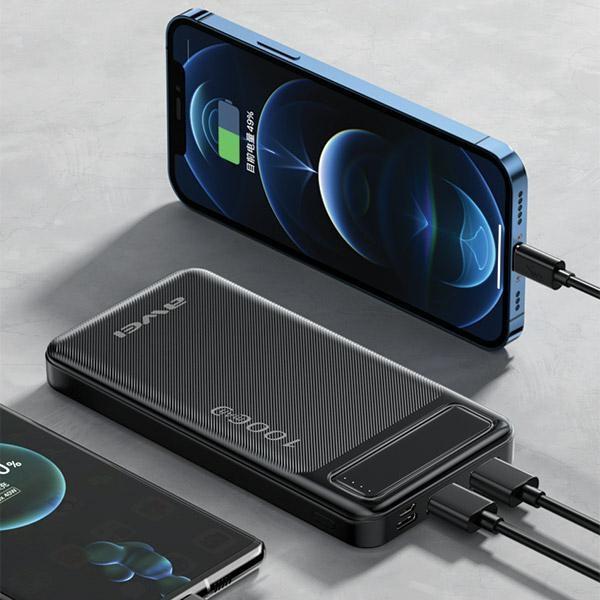 Actual product image Awei PowerBank P5K 10000mAh 2.1A czarny/black 2xUSB (10000 mAh, 37 Wh)