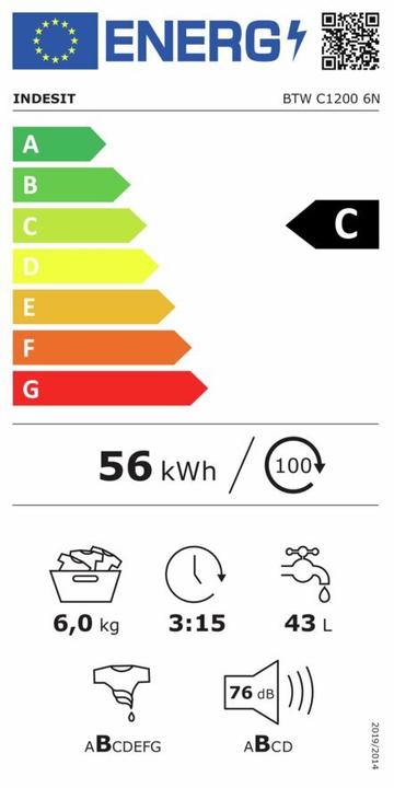 Label énergétique Indesit BTW C1200 6N (6 kg)