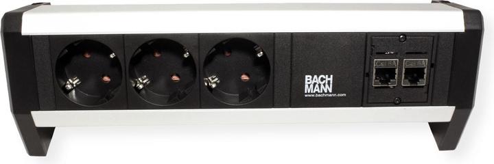 Productafbeelding Bachmann Tafelcontactdoosstrook 3 zwarte geaarde contactdozen. 2 CAT5e RJ45 bus/aansluitingStroomingang: GS (3 x, CEE 7/3)
