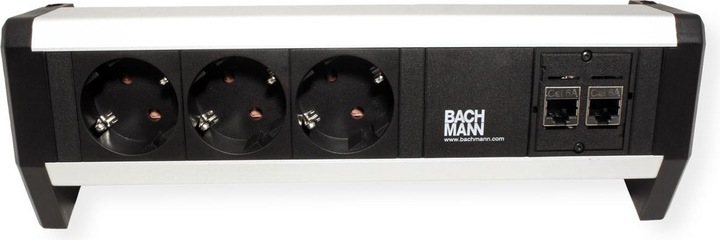 Produktbild Bachmann Tisch-Steckdosenleiste 3 Schutzkontaktsteckdosen schwarz. 2 CAT5e RJ45 Buchse/BuchseStromeingang: GS (3 x, CEE 7/4)