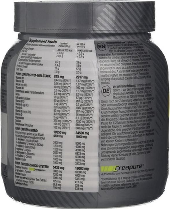 Valeurs nutritives et ingrédients Olimp Sport Nutrition Pump Express 2.0 (Orange, 1 x, 660 g)