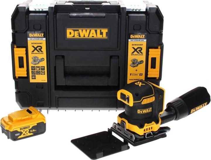 Immagine prodotto DeWalt DCW 200 NT Levigatrice vibrante a batteria 18 V 108x115 mm + 1x Batteria 5.0 Ah + TSTAK - senza (Levigatrici rotorbitali)