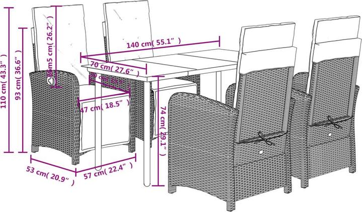 Produktbild vidaXL Garten Essgruppe (140 x 70 x 74 cm)