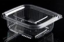 Actual product image CaterSource Plastbaeger 250 ml 85x97x41 mm firkantet haengslet låg RPET Klar,5 ps x 100 stk/krt