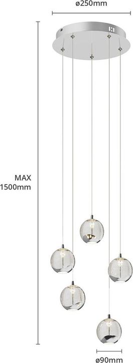 Actual product image Lucande Hayley 5 pendant light Clear/Chrome (2066 lm)