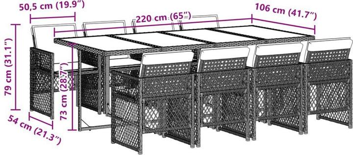 Image du produit VidaXL Meuble de jardin Ensemble de jardin 9pcs. noir Poly rotin (220 cm)