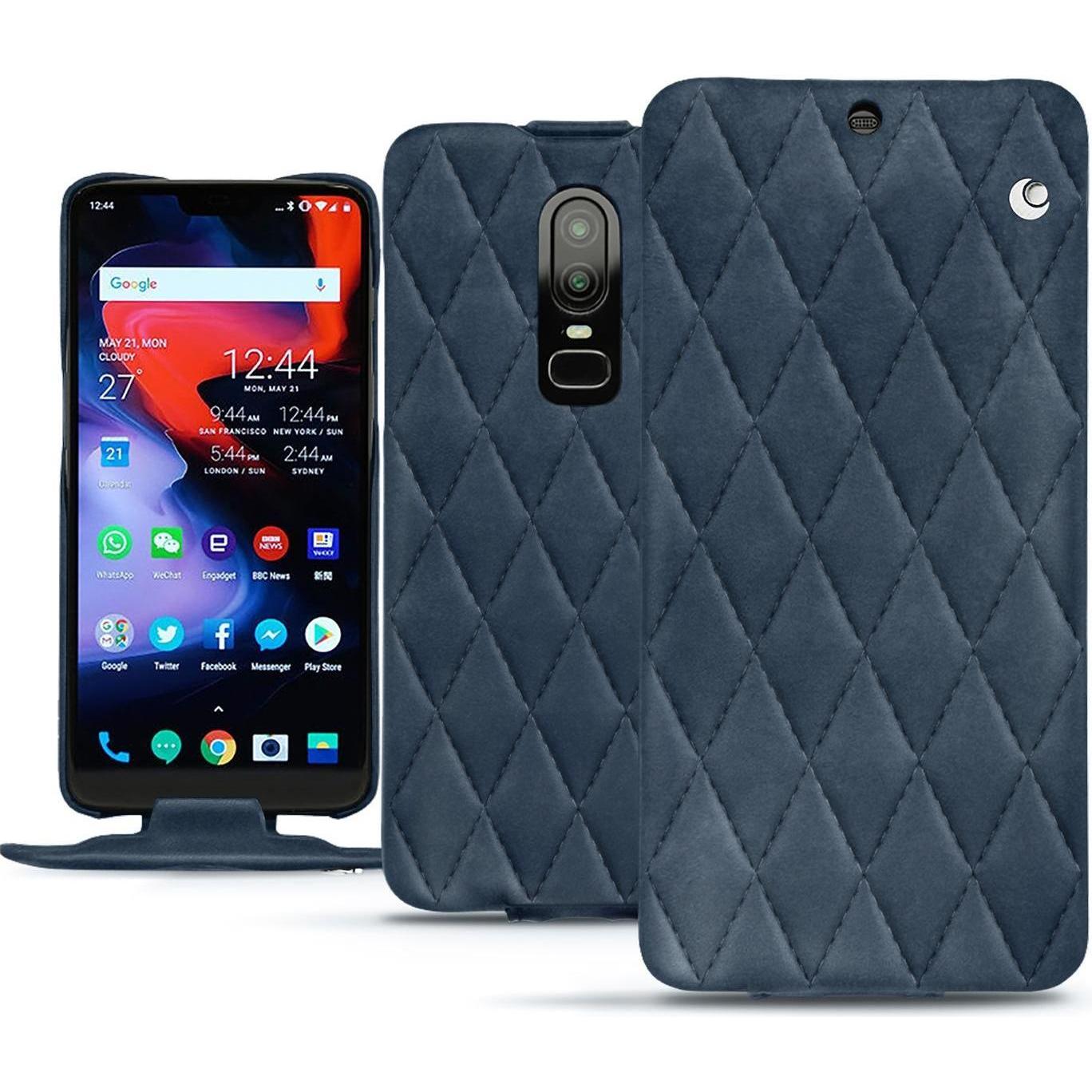 Noreve Lederschutzhülle vertikal (OnePlus 6), Smartphone Hülle, Blau