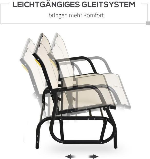 Produktbild Swisshandel24 Schaukelstuhl 2-Sitzer Gartenbank Gartenschaukel Sitzbank Parkbank Metall Schwarz+Beige 120x70x85cm
