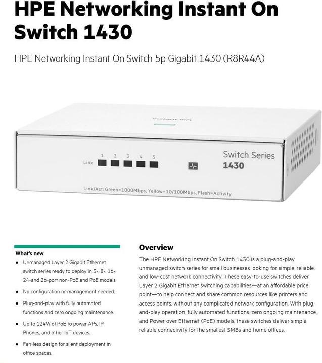 Immagine prodotto Aruba Instant On 1430 (5 porte)