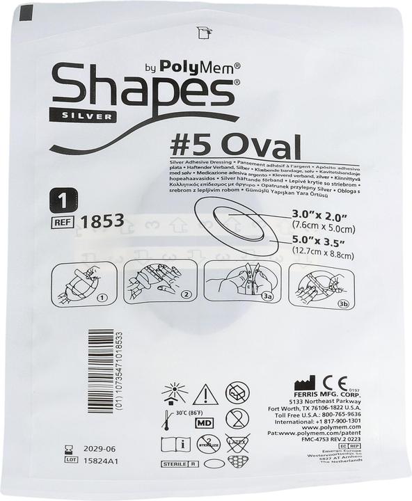 Actual product image PolyMem Shape 5 Silver Wound Dressing 8.9x12.7cm Oval 15 x