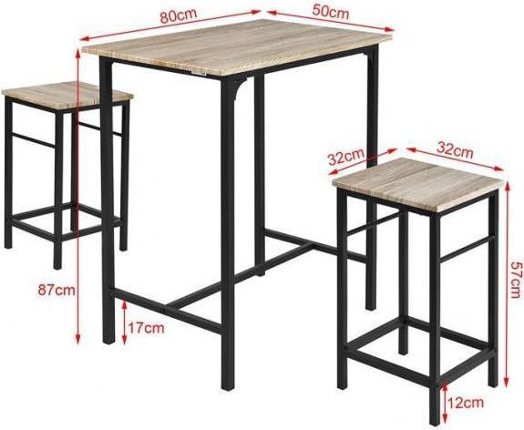 Image du produit SoBuy Table de bar avec 2 tabourets (80 x 87 x 50 cm)