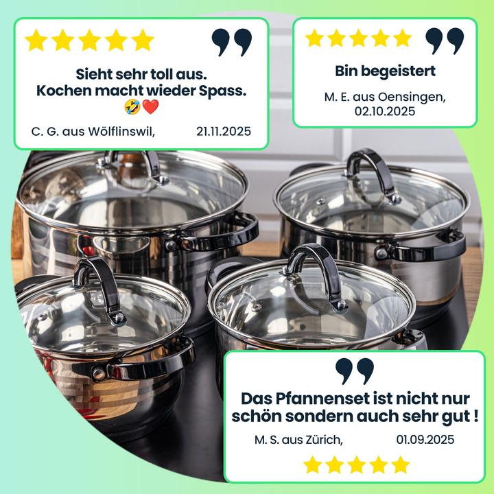 Image du produit Klausberg Set de casseroles en acier inoxydable avec couvercles en verre, 4 pièces, 16/18/20/24cm (Acier inoxydable)