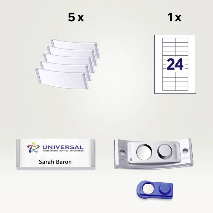 Actual product image Badgepoint POL20MA66-5DR Name badges, 64 x 22 mm, metal-coloured