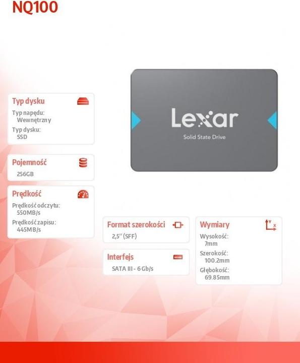 Productafbeelding Lexar Hard drive SSD NQ100 2.5" SATA III SSD 256GB | (256 GB, 2.5")