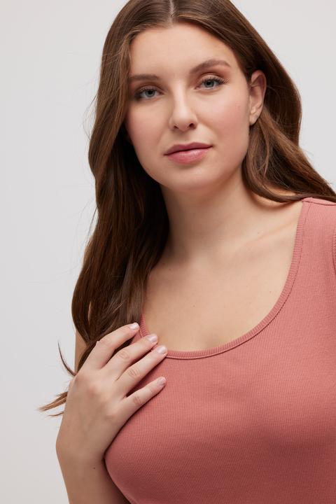 Immagine prodotto Ulla Popken Top smanicato di cotone biologico con orlo a punte e scollo rotondo (50, 52)