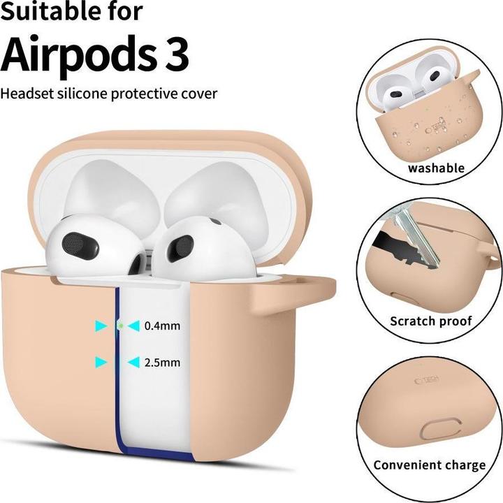 Produktbild Tech-Protect Silicone Hook Case for Apple AirPods 3 - Beige (Kopfhörer Hülle)
