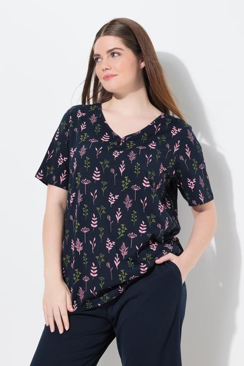 Produktbild Ulla Popken Schlafanzug-Shirt, V-Ausschnitt, Halbarm (60)