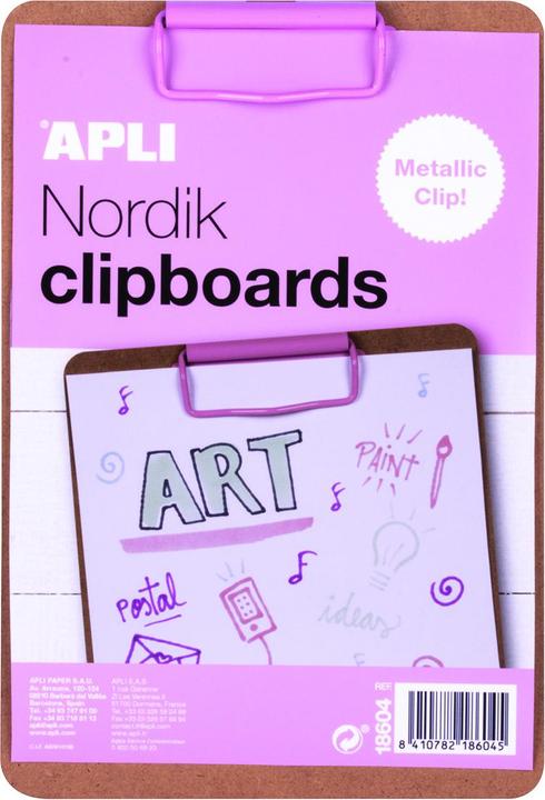 Apli Nordik clipboard, A5 board, wood, with metal clip, pastel pink