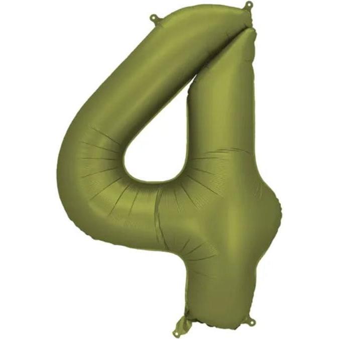 Partydeco Ballon alu Chiffre "4" Vert Olive (1x) (FB1S-4-097)