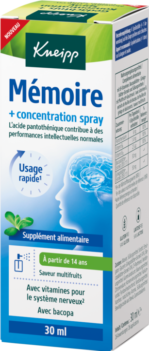 Label énergétique Kneipp Mémoire + concentration spray (1 pièce(s), Spray)