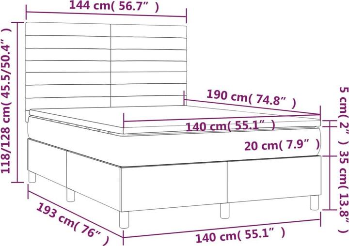 Produktbild vidaXL Boxspringbett (140 x 190 cm)